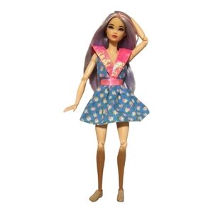 Barbie Blue and Pink Floral Doll Dress